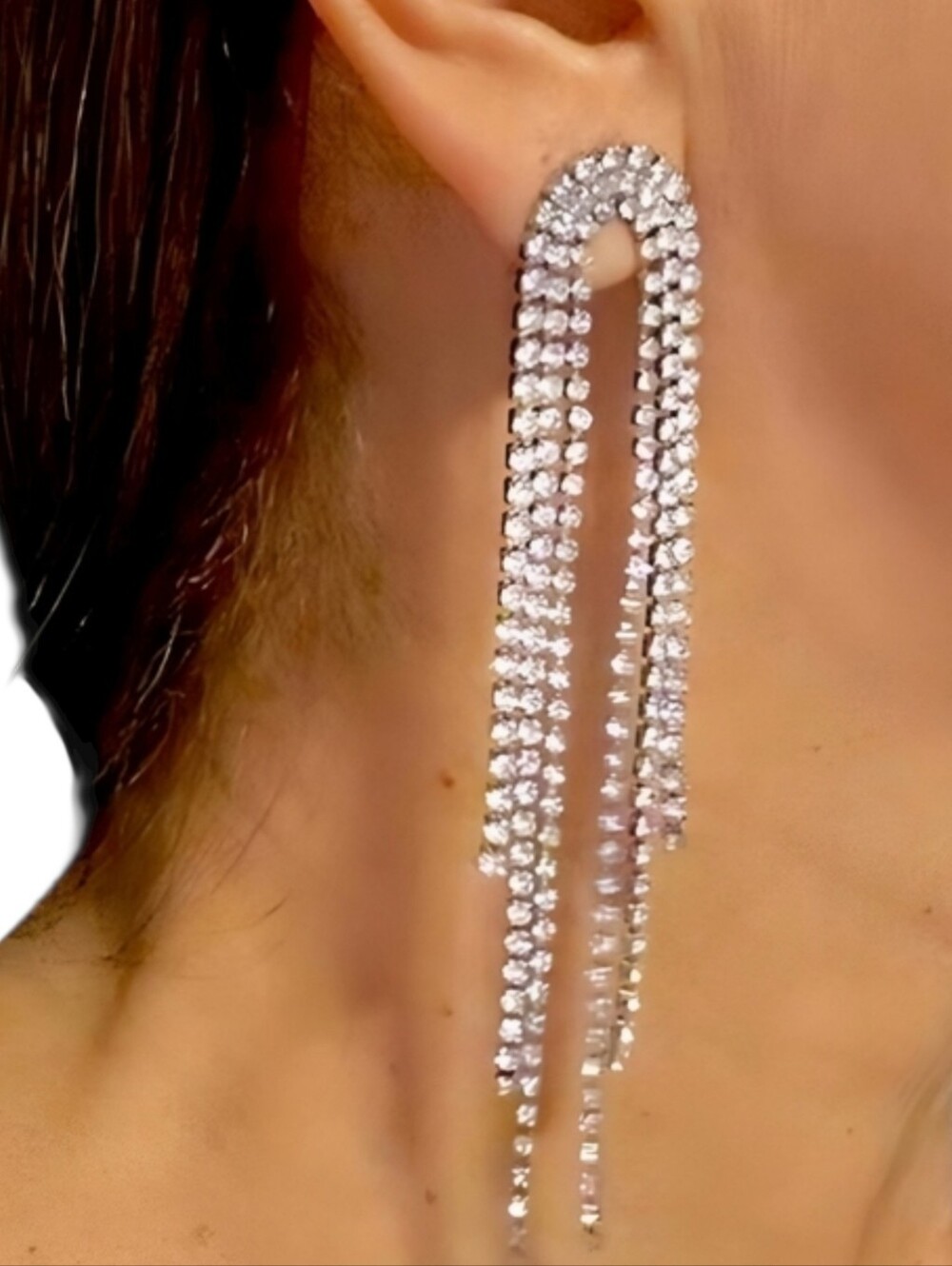 Long rhinestone tassel earrings; dress up or dress casually; 4.14"L x .8"W; nwot